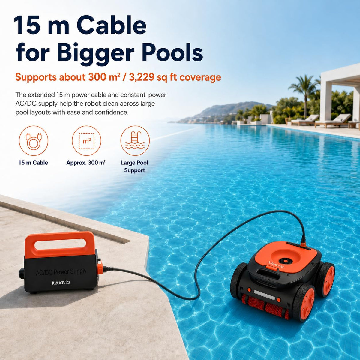Pool Robot Vacuum for Inground Pools, Cordless/Corded Switchable, App & Remote Underwater Direct Control, 8H Runtime, 49.2ft Cord, 3229 sq ft Coverage, Floor Wall Waterline, Scheduled Cleaning