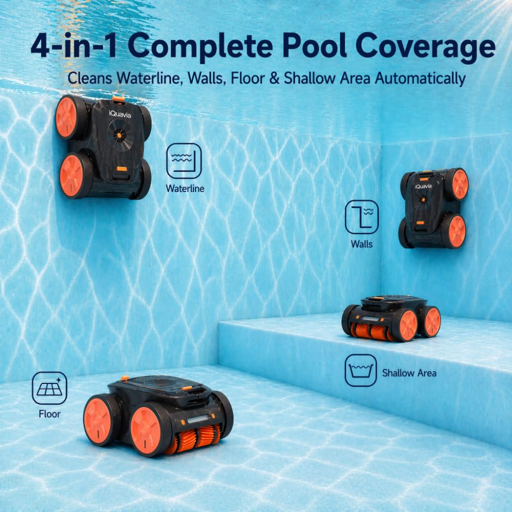 Cordless Robotic Pool Cleaner – Remote Underwater Direct Control, 4-Motor 4WD, Dual Brush & Suction, Smart Navigation, Auto-Park, Floor Wall Waterline, Inground & Above Ground Pools