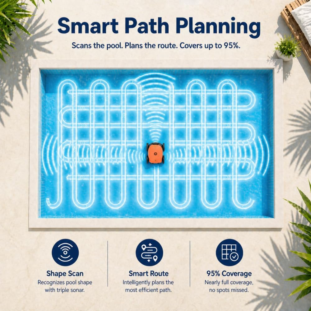 Pool Robot Vacuum for Inground Pools, Cordless/Corded Switchable, App & Remote Underwater Direct Control, 8H Runtime, 49.2ft Cord, 3229 sq ft Coverage, Floor Wall Waterline, Scheduled Cleaning
